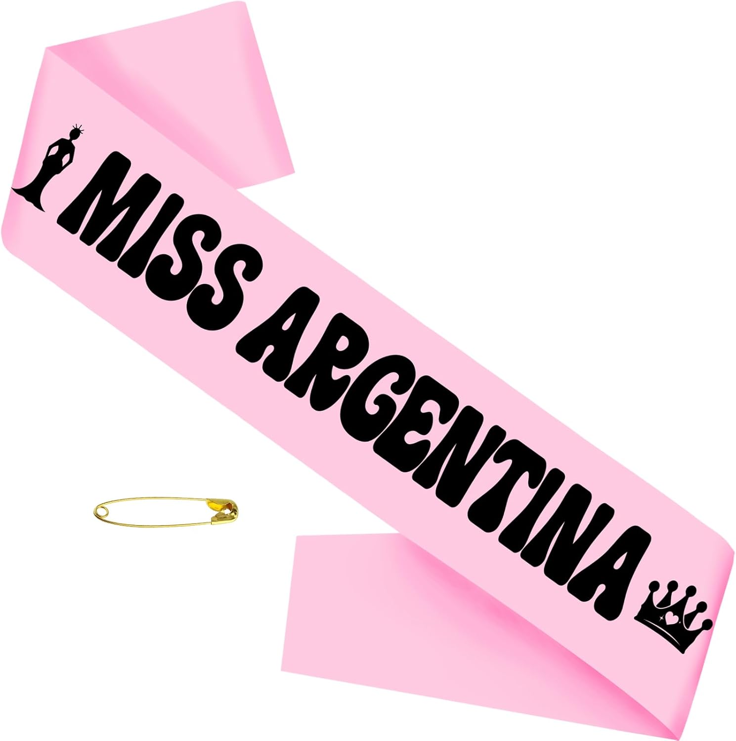 "MISS ARGENTINA Pageant Sash, Pink Black Halloween Costume Sash for Special Events or Occasions, Hallowmas Cosplay, Overall Best, Beauty Queen Accessories Supplies Gifts Jokes
