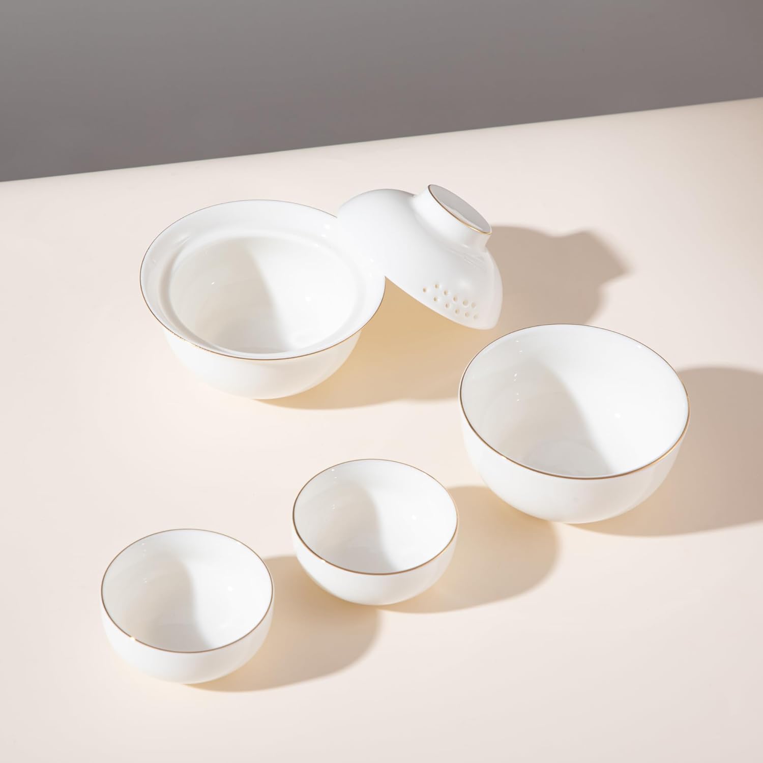 Ceramic Travel Gaiwan Kungfu Tea Set,Chinese Suet Jade White Porcelain Tea Bowl Set,Portable for Home Business Outdoor Hotel (White)