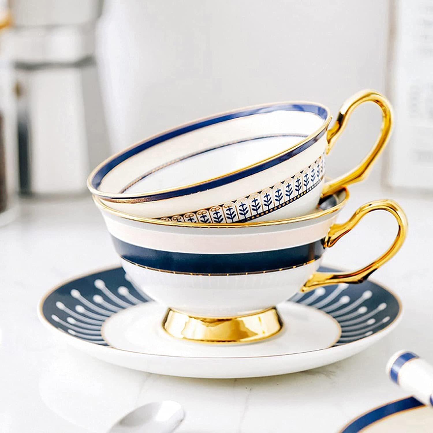 Filiżanka Do Kawy Z Porcelany Kostnej, Filiżanka Na Śniadanie, Kubki Do Kawy Zestaw Filiżanek Do Kawy Z Porcelany Kostnej Luksusowy Wykwintny Prosty Filiżanka Ze Spodkiem(A)