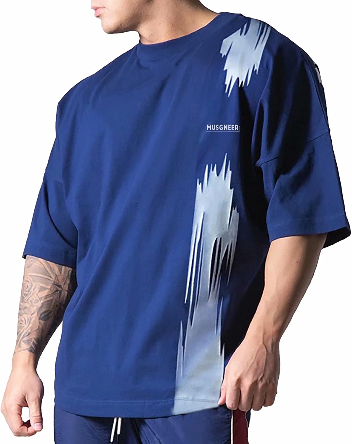 Musgneer ジム Tシャツ メンズ ストレッチ 半袖 フィットネス 筋トレ おしゃれ オーバーサイズ 贈答 5分袖 スポーツ トレーニング
