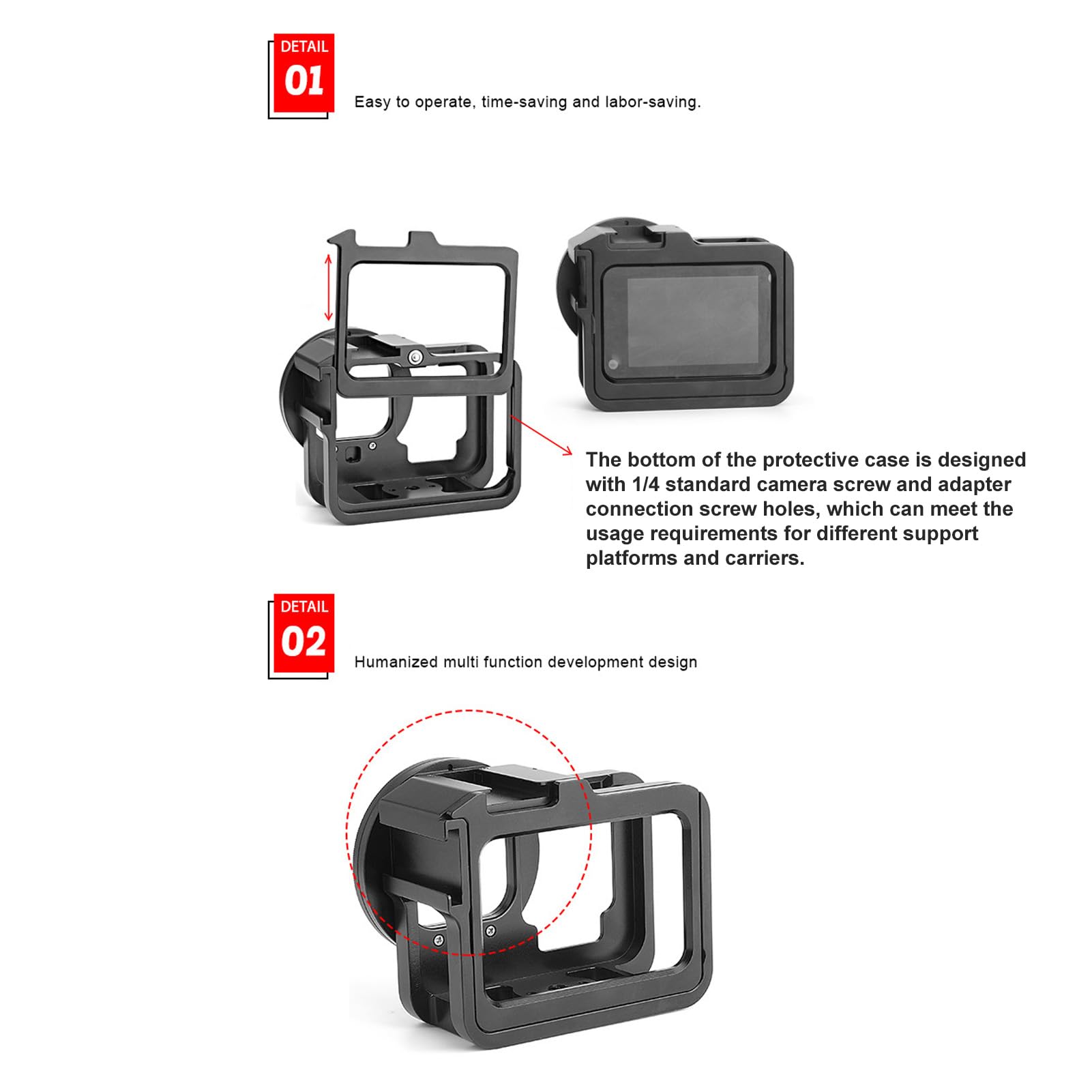 Coque de Cage de Caméra, Boîtier de Cadre en Aluminium pour Caméra, Boîtier de Protection à Découpes Précises avec Tournevis Hexagonal en Forme de L pour Appareil Photo, Support