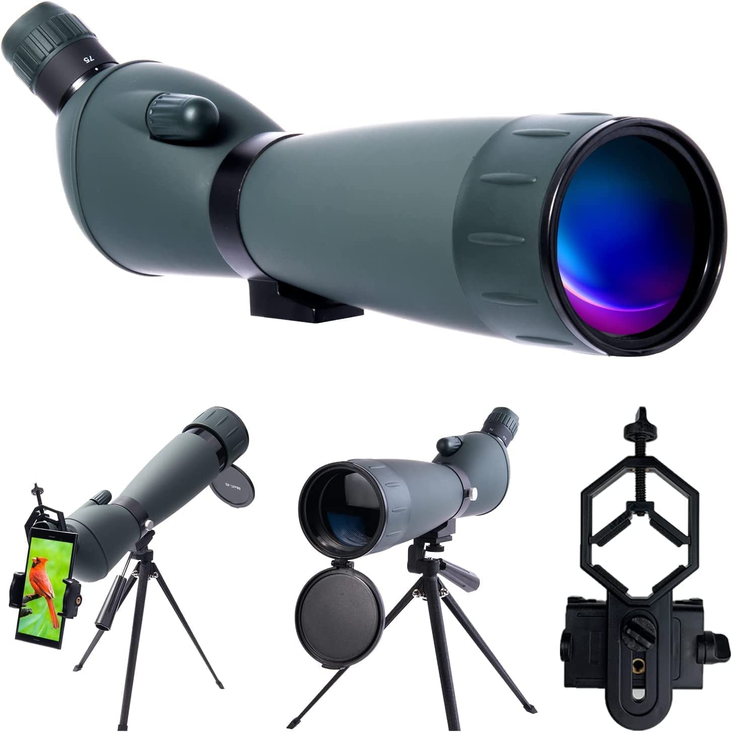 zukakii 25-75x80 Spotting Scopes with Tripod, Carrying Bag and Quick Phone Holder - BAK4 High Definition Waterproof Spotter Scope for Bird Watching Wildlife Scenery