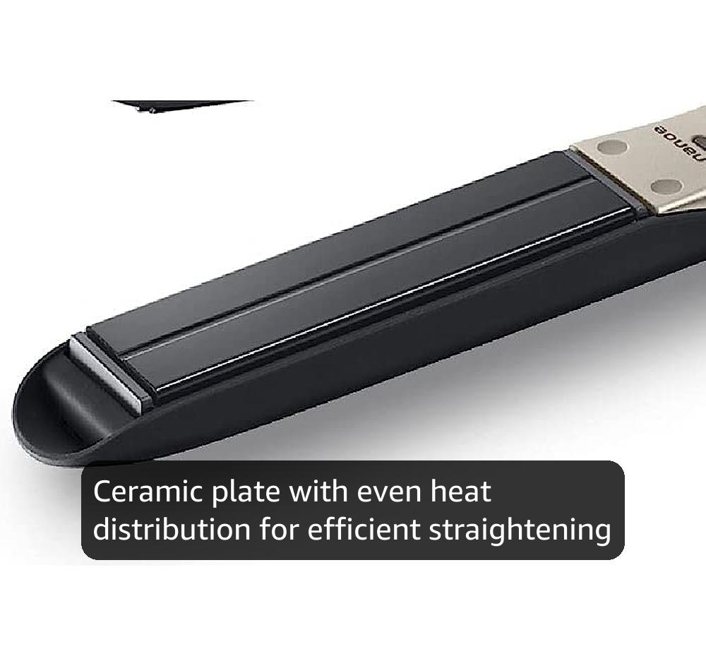 Panasonic EH-HS0E nanoe Hair Straightener for Flawless Style, Single Stroke Straightening with Advanced Smooth Gloss Ceramic Plate, Black/Champagne Gold