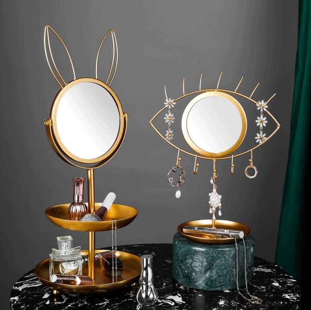 Jewellery Display Stand with Eye Mirror for Chains/Pendants/Rings/Earrings/Watches/Bracelets Jewellery Tray (Color : Gold, Size : 47 * 20cm)