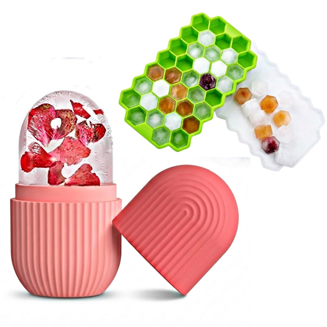 JNQ 2-in-1 Ice Care Combo: Silicone Ice Cube Tray with Lid (37-Cavity Honeycomb Mold) + Ice Face Roller for Skin Care – Reusable Facial Ice Massager for Puffiness, Wrinkles & Glowing Skin + Drink Ice Cube Maker for Freezer-image-17