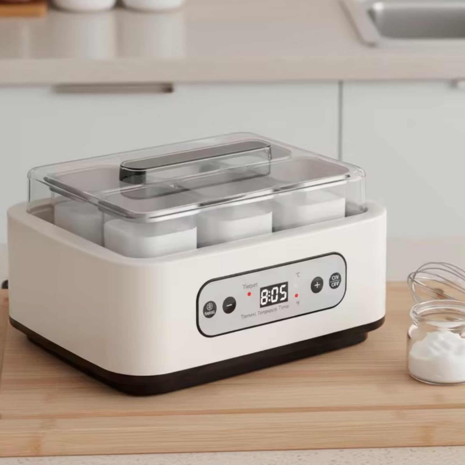 MotiveTech Yogurtiera Digitale Angoli Arrotondati Yogurtiera in Vetro Compatta Yogurtera con Vasetti