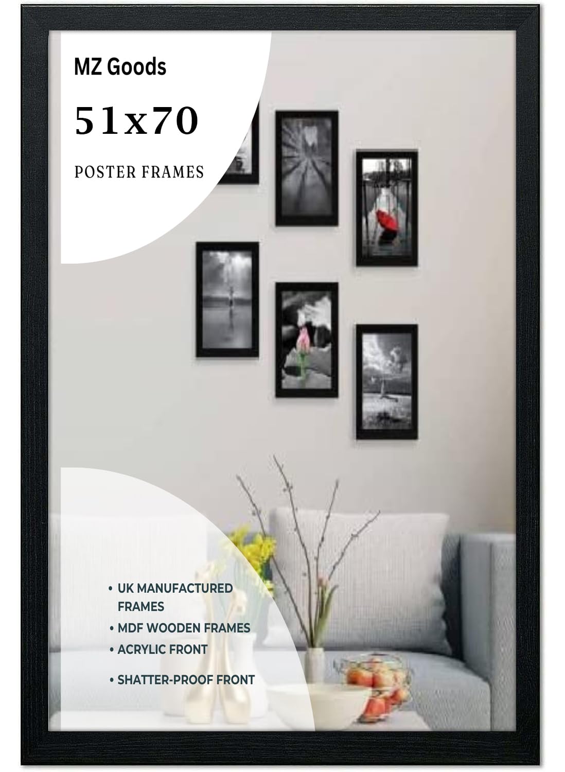 A2Z Home Solutions Panoramic Black 18x12 Inch Solid MDF Flat Poster Frame – Premium Textures With HD Perspex, Metal Clips Ideal For Home, Office, Gallery, Or Studio Display -(Black - View #9