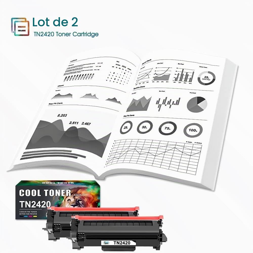 Cool Toner TN2420 Cartouche de Toner Compatible pour Brother DCP-L2530DW MFC-L2710DW HL-L2350DW DCP-L2510D HL-L2375DW MFC-L2730DW MFC-L2750DW HL-L2310D TN-2420 TN2410 TN-2410 (Noir, 2-Pack)