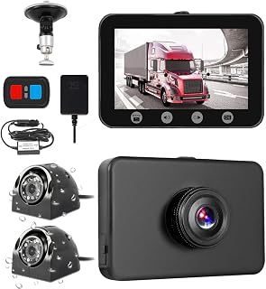 VSYSTO 3CH 4.5'' LCD Screen WiFi Truck Dash Cam, GPS Waterproof Front 1080P & Sides 720P Infrared Night Vision Backup Camera for Semi Trailer Van Tractor Car RV, G-Sensor Loop Recording(Black-4.5Inch)