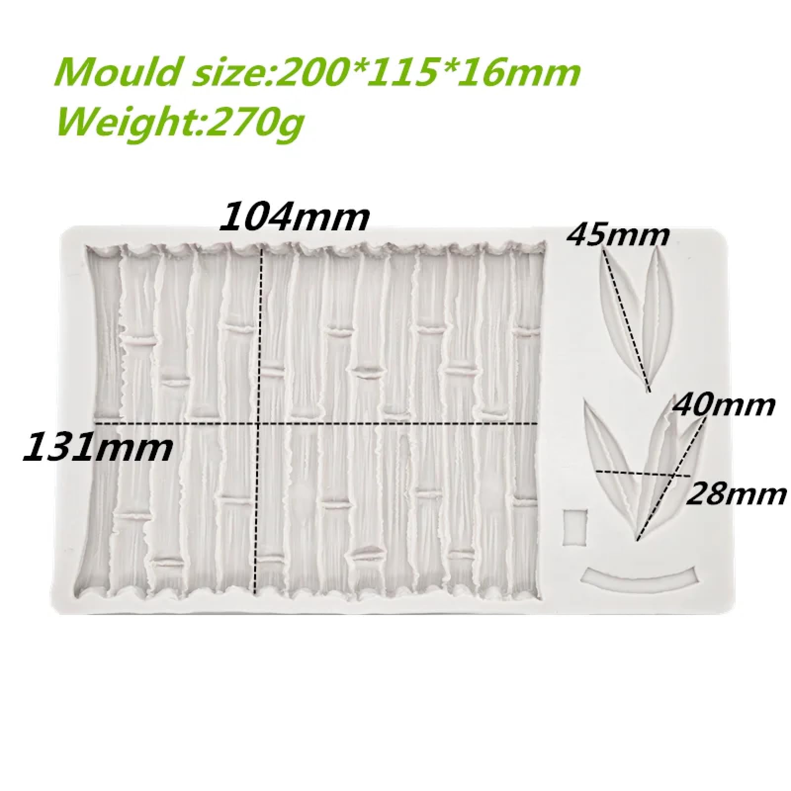Molde de silicona para hacer fondant, 20 x 11,5 x 1,6 cm, molde de resina de silicona de hoja de bambú, decoración de encaje, herramientas de horneado de cocina, para pasteles, chocolate, postres,