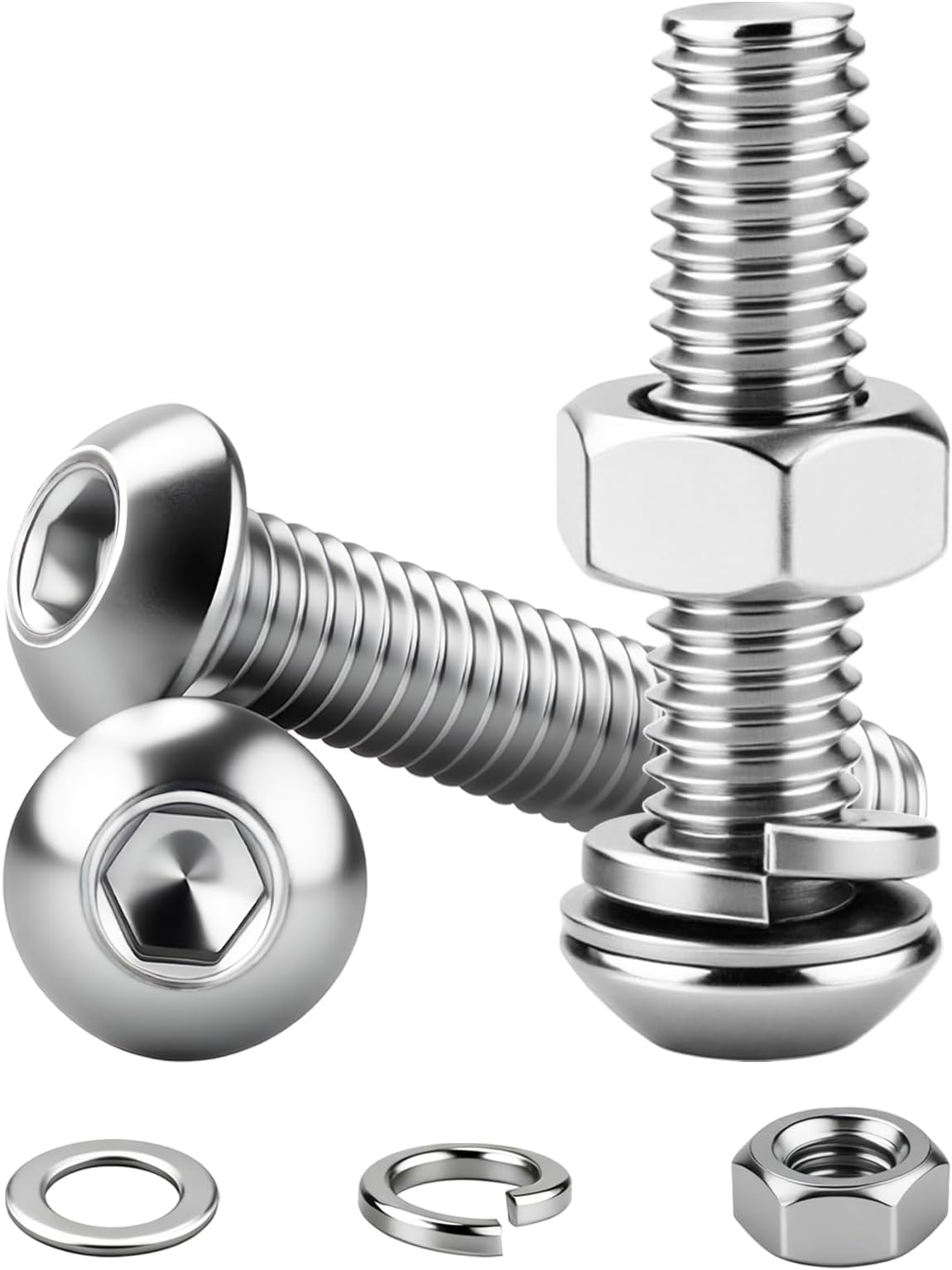 M3x35 mm Bolts and Nuts Set, 60 Pcs Hex Socket Button Head Machine Screws 304 Stainless Steel Round Bolt Allen Screw with Nuts and Washers Full Thread for Wood Furniture