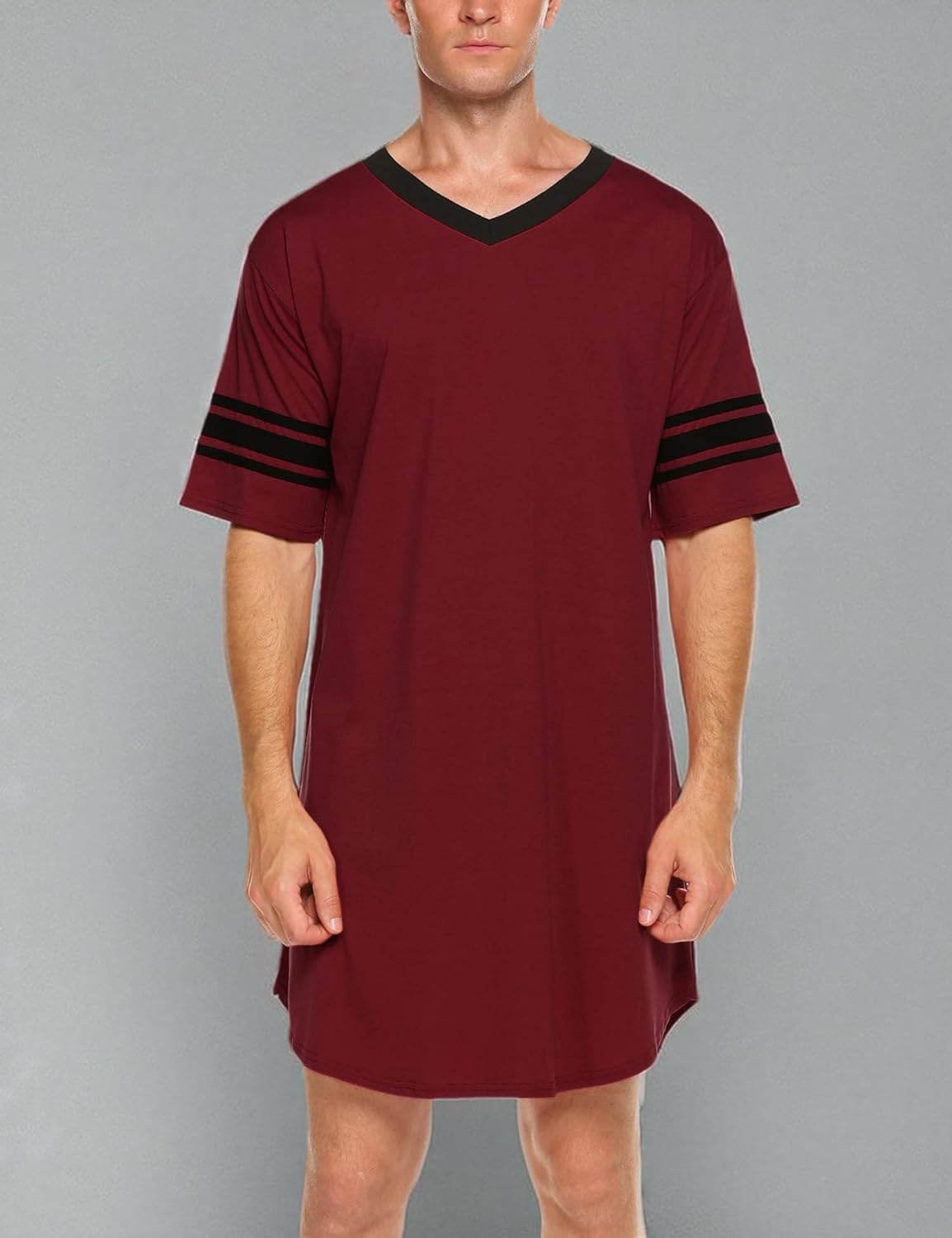 Ekouaer Men's Nightshirt Comfy Nightwear Big&Tall V Neck Short Sleeve Soft Loose Pajama Sleep Shirt - Image 5