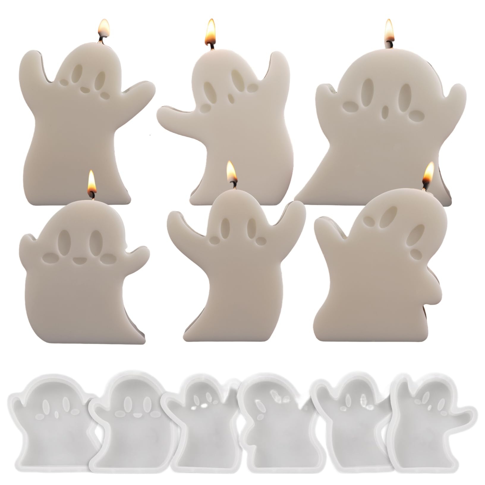 Halloween Silicone Molds, 6Pcs Ghost Shapes, Reusable