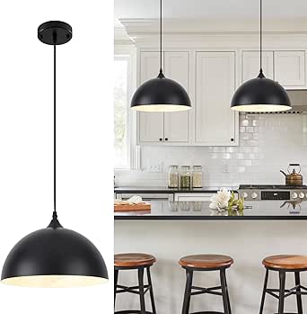 HOLOHATAL Black Pendant Light, 11.8 inch Black and White Dome Pendant