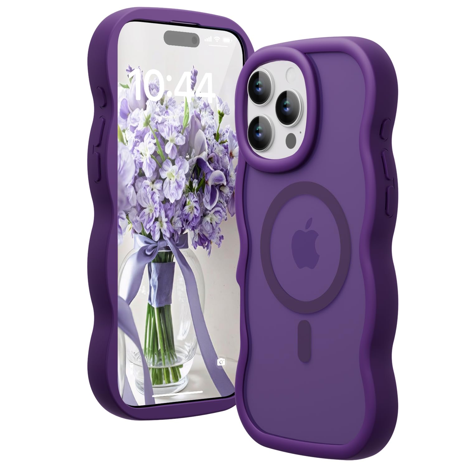 Amzfield Magnetic for iPhone 16 Pro Max Case, Compatible with Magsafe Wavy Frame Cute Translucent Matte Hard Back Silicone Bumper Shockproof Phone Case for iPhone 16 Pro Max Women Girls, Dark Purple