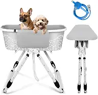 BACOENG Banheira portátil para cães, estação de lavagem ajustável de 5 alturas, banheiras para banho e cuidados pessoais, banheira para animais de estimação para cães pequenos a grandes, uso interno e