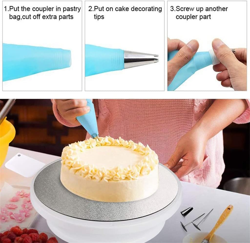44Pcs Cake Baking Tools Turntable Decorating Tips Icing Spatula Smoother Silicone Piping Bag Cake Smoother Spatula