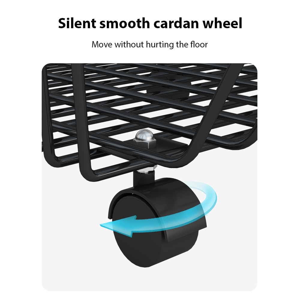 Carro Rodante de Cocina Versátil, Estante de Almacenamiento de Alambre de Metal, Gran Capacidad, 2 Niveles Negros para Especias y Verduras, Cesta de Drenaje Extraíble (2 Niveles)
