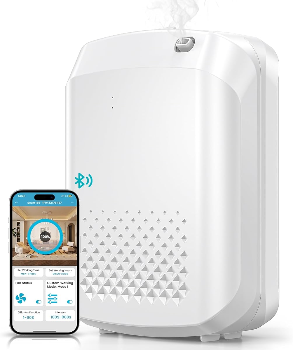 Waterless Essential Oil Diffuser 3000 Sq.Ft Coverage for Large Home Hotel Office, 400ml Cold Air Scent Machine for Aromathrapy, Bluetooth App Control, Quiet No-Noise Aroma Diffuser Wall Amount