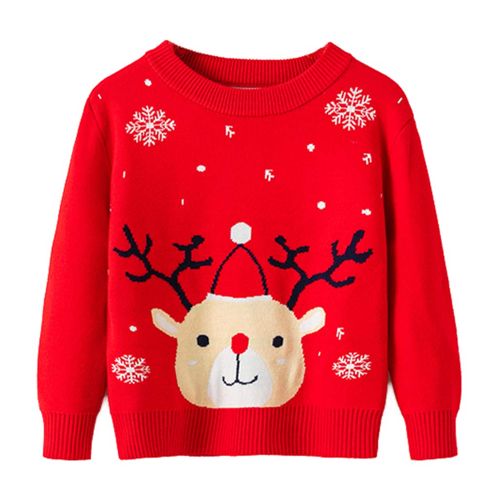 HILEELANG Toddler Boy Girl Christmas Sweater Pullover Reindeer Elk Snowman Sweatshirts Tops