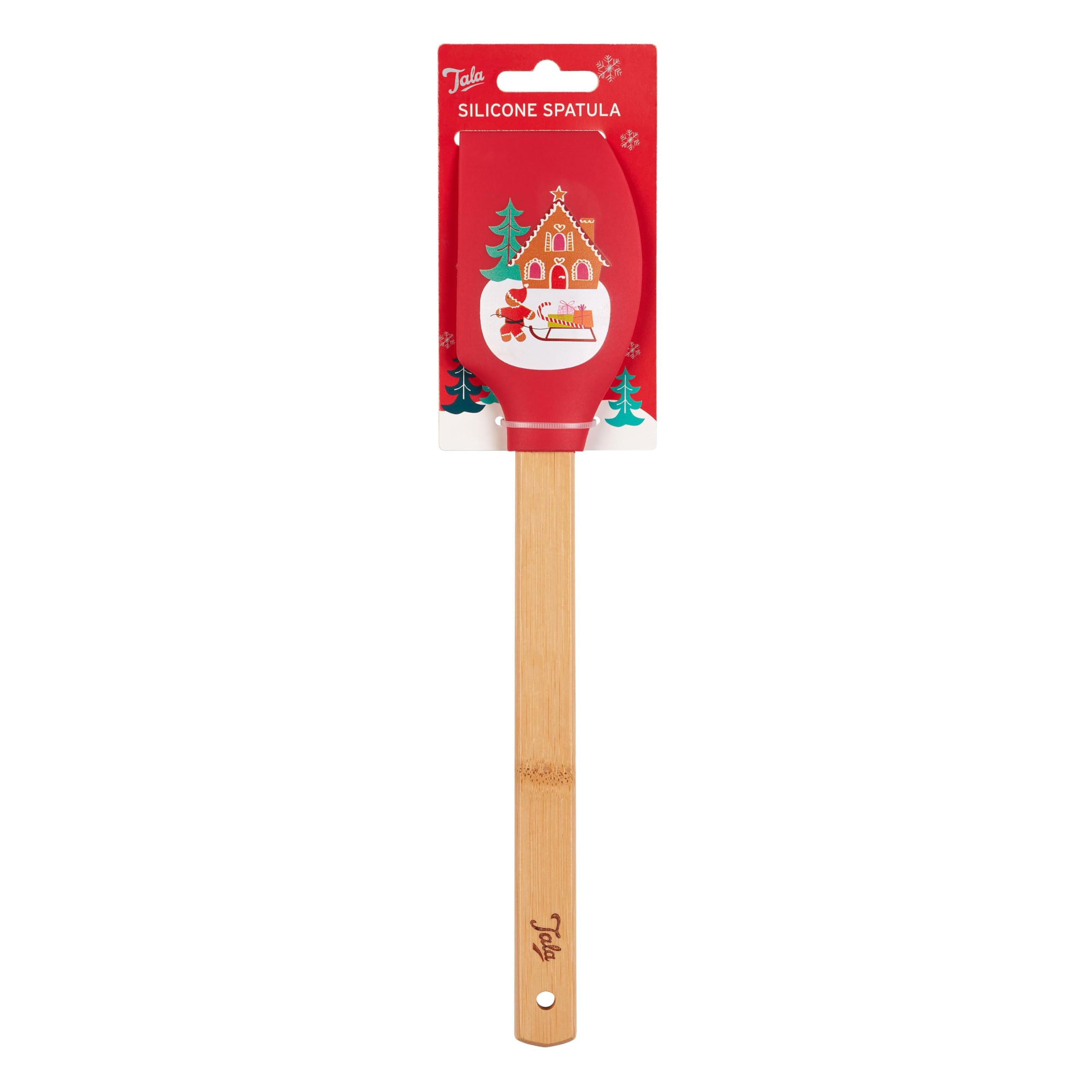 Tala Gingerbread Design Silicone Spatula with Bamboo Wood Handle, Scratch-Free Design and Optimal for Festive Baking