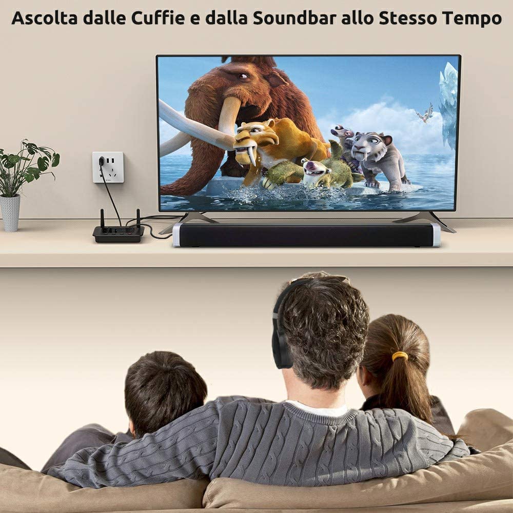 1Mii Trasmettitore Bluetooth 5.3 per TV, Ricevitore Adattatore Audio HiFi aptX Bassa Latenza 3,5mm AUX/Ottico, Dual Link per 2 Cuffie BT, Soundbar, Impianto Stereo Lungo Raggio