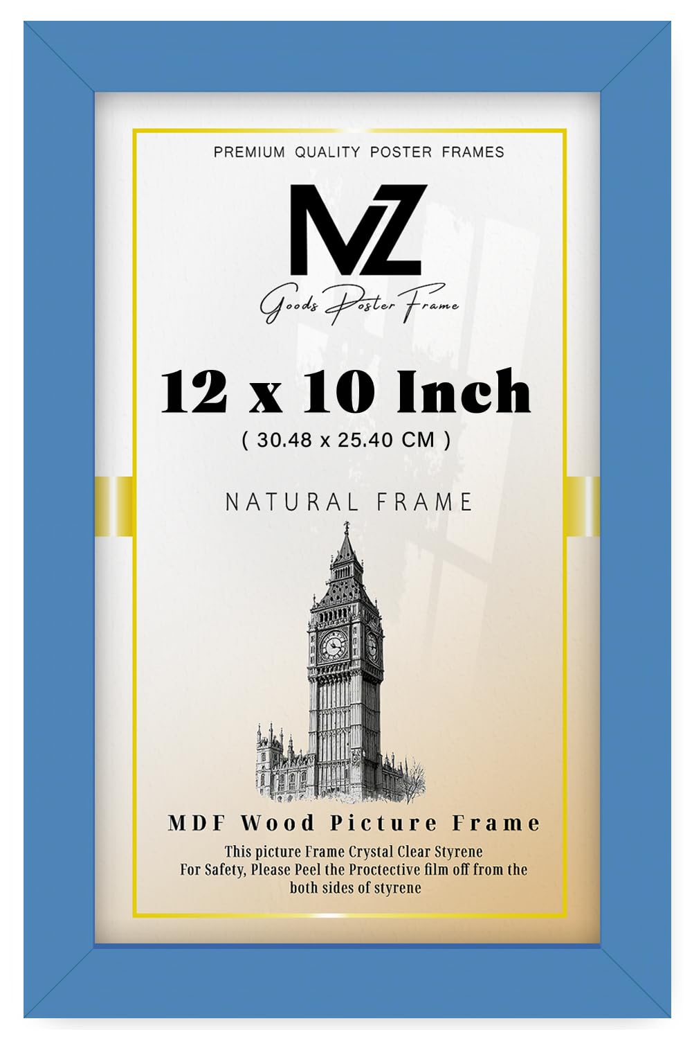 MZ GOODS | MDF Poster Frame (30.48 x 25.40 CM) 25.40 x 30.48 cm Ideal for Art, Home & Office Décor, Sturdy MDF Finish, Secure Hooks for Easy Wall Mounting [ Blue ]