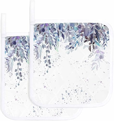 2 Packs Multicoloured Eucalyptus Pot Holders Sets for Kitchen,Oven Pan Plate Bowl Pads Heat Proof Mat with Hanging Loop,Terry Cloth Potholders for