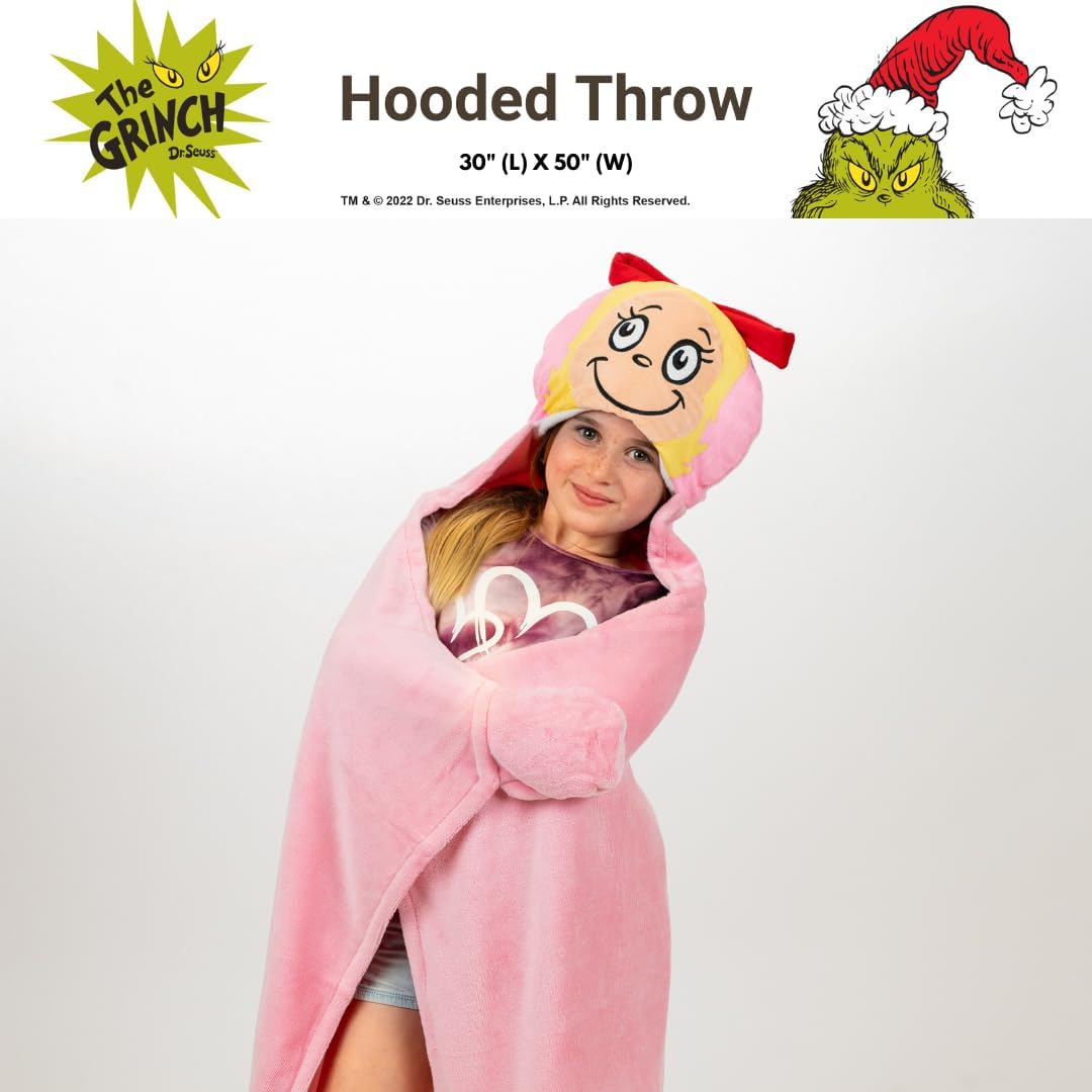 Dr. Seuss The Grinch Cindy Lou Hooded Throw - Kids Holiday Christmas Bedding Super Soft Throw Blanket - 30 in x 50 in, (Officially Licensed Product) by Franco