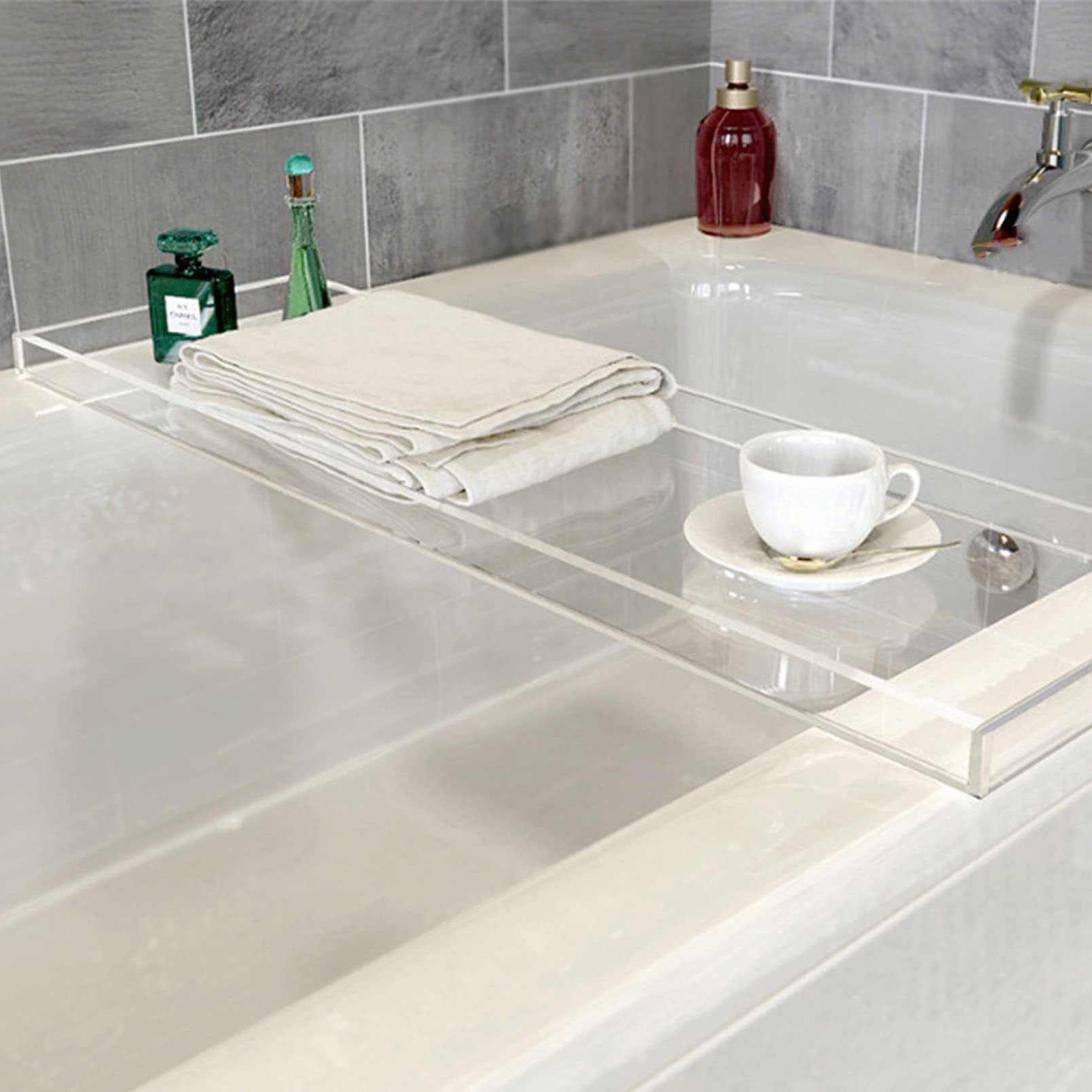 Bandeja para tina de acrílico con soporte portátil resistente al agua, accesorios de baño para cualquier tamaño de bañera, color blanco (82 x 20 cm)