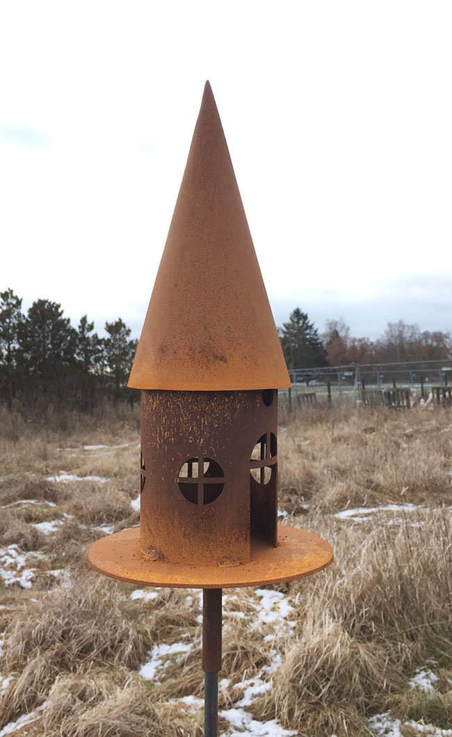 Vogelhaus Mit Beleuchtung & Edelrost-Stab - Höhe 120 Cm, Metall - Für Garten & Terrasse