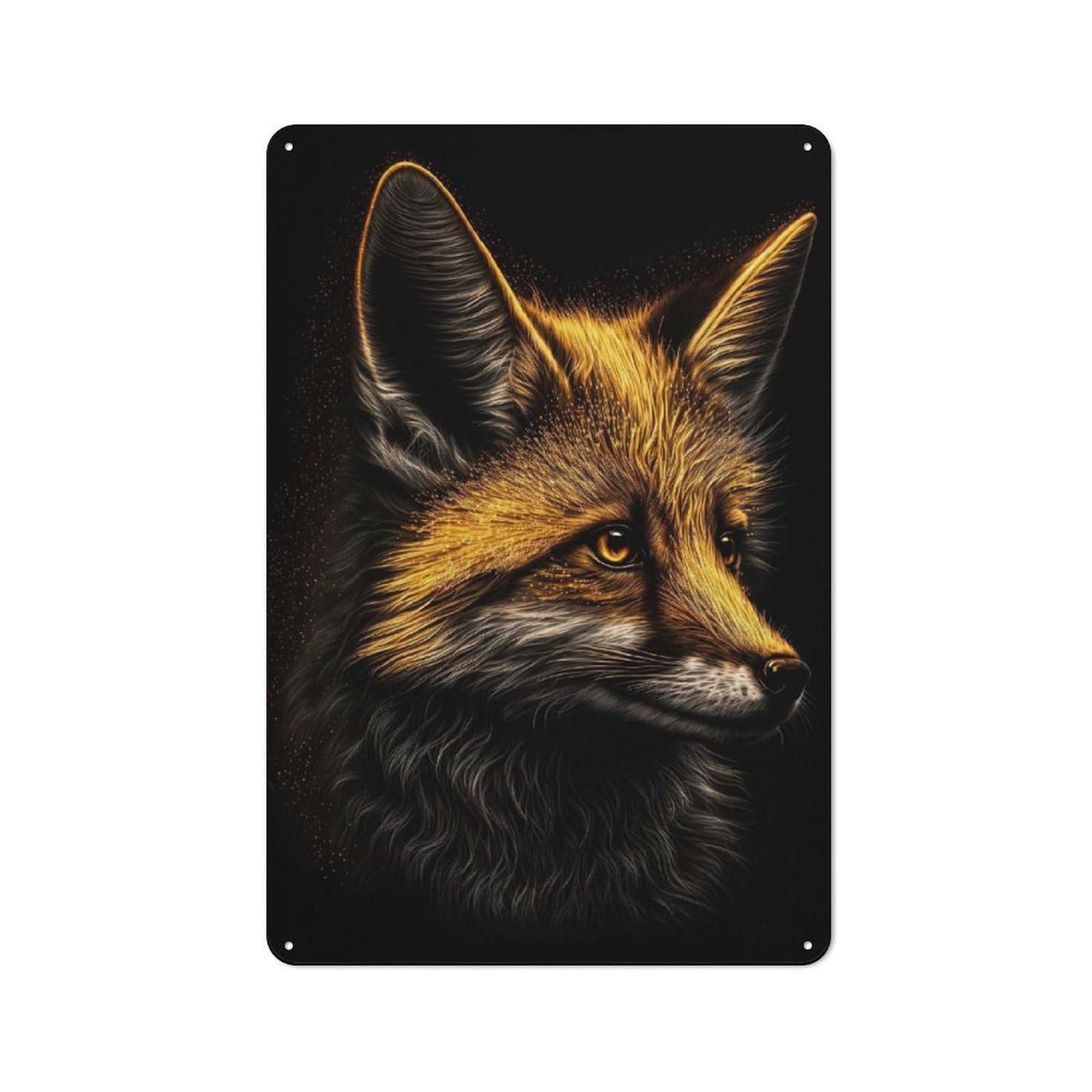 Vintage Fox Black Gold Metal Plaque 30x20cm, Kitchen Wall Decor for Restaurant, Kitchen, Counter Or Breakfast Nook