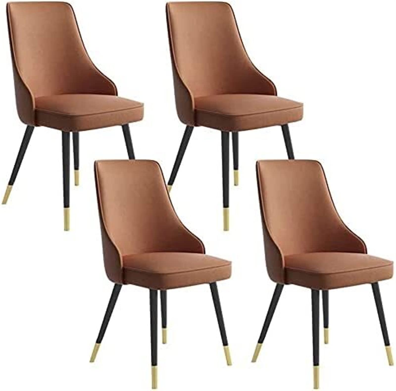 SJIALEN Modern Kitchen Chairs Set of 4, Living Room Bedroom Home Makeup Chair Wrought Iron Non-Slip Feet Leather Thicken Backrest Chair Kitchen Chair (Color : Dark Coffee, Size : 48x46x88cm)