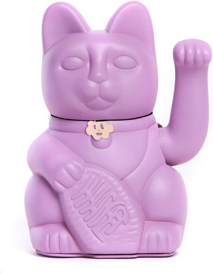 Chinese Lucky Cat. Waving Cat. Maneki Neko good luck. MAUVE, Large (12x9x18cm)