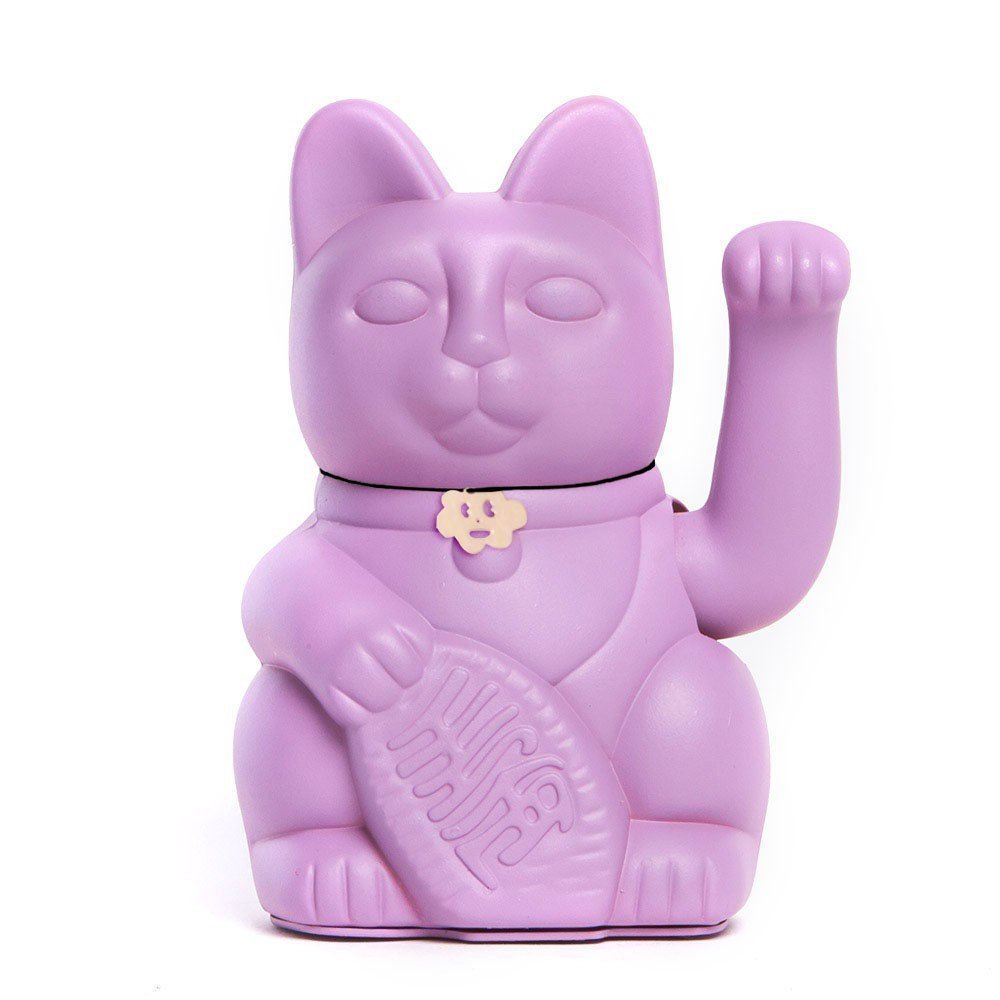 Chinese Lucky Cat. Waving Cat. Maneki Neko good luck. MAUVE, Large (12x9x18cm)