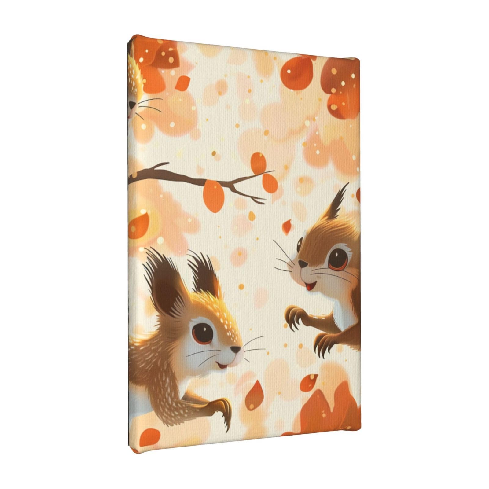 YKLJG Cute Squirrels Printed Wall Art Canvas Painting 20x30 CM Wooden Framed Picture Painting Artwork Prints for Bedroom Kitchen Home Office Decor