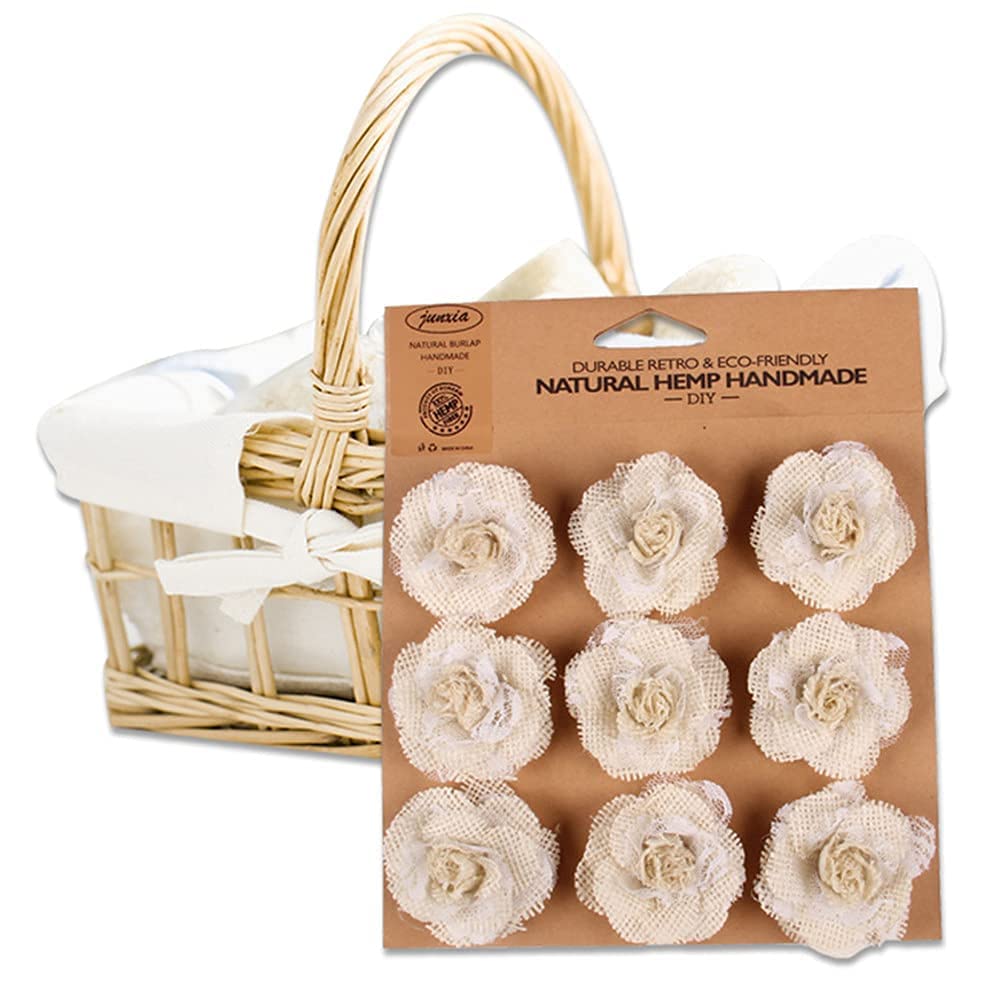 Cenpek White Set Of 10 Shabby Chic Burlap Rose Flower For Wedding And Party Decorations,