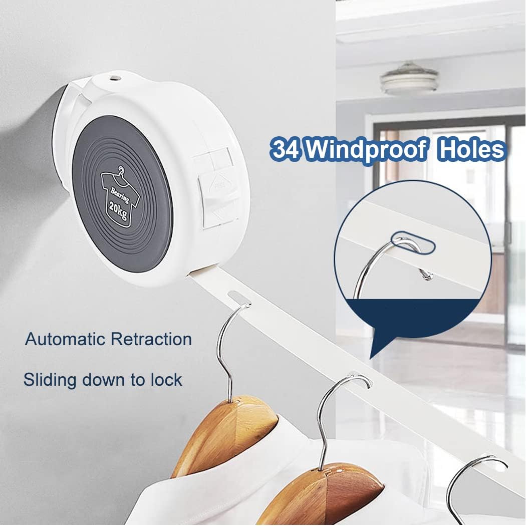 Automatic Retractable Indoor Washing Line, Adjustable 4.2m(13.8ft) 34 Holes Heavy Duty Wall