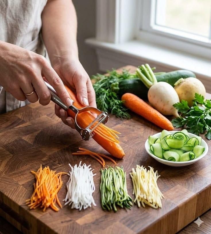 Image of Credex Dual Julienne & Vegetable Peeler - Ultra Sharp Stainless Steel Kitchen Slicer for Veggies, Salads & Garnishes - Ergonomic Non-Slip Grip Handle