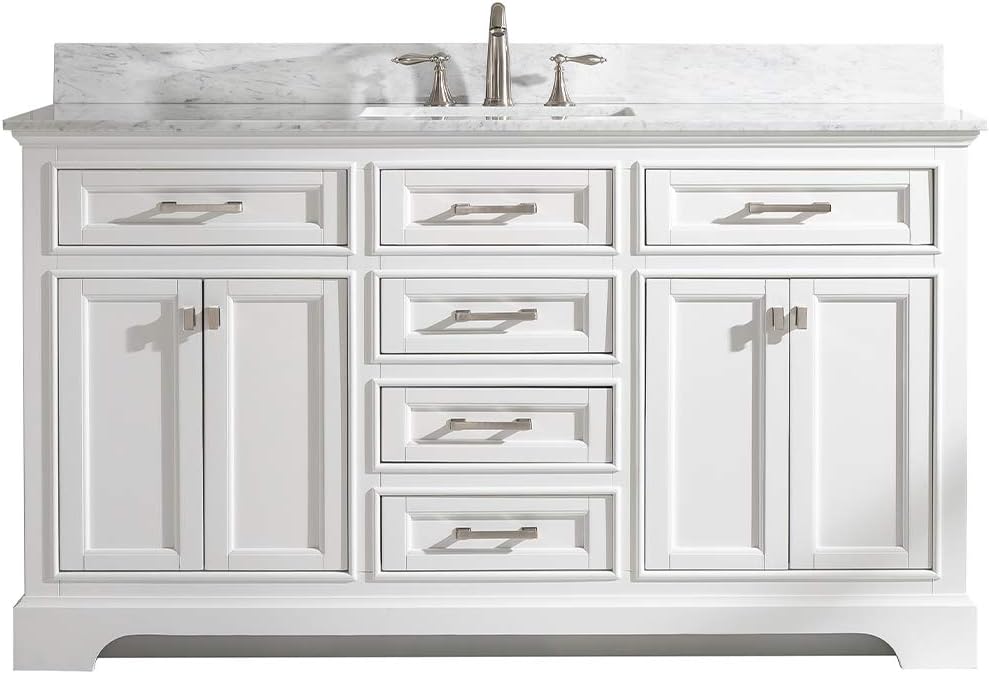 Design Element ML-60S-WT Milano 60" Single Bathroom Vanity Set in White with Carrara Marble and Sink - - 