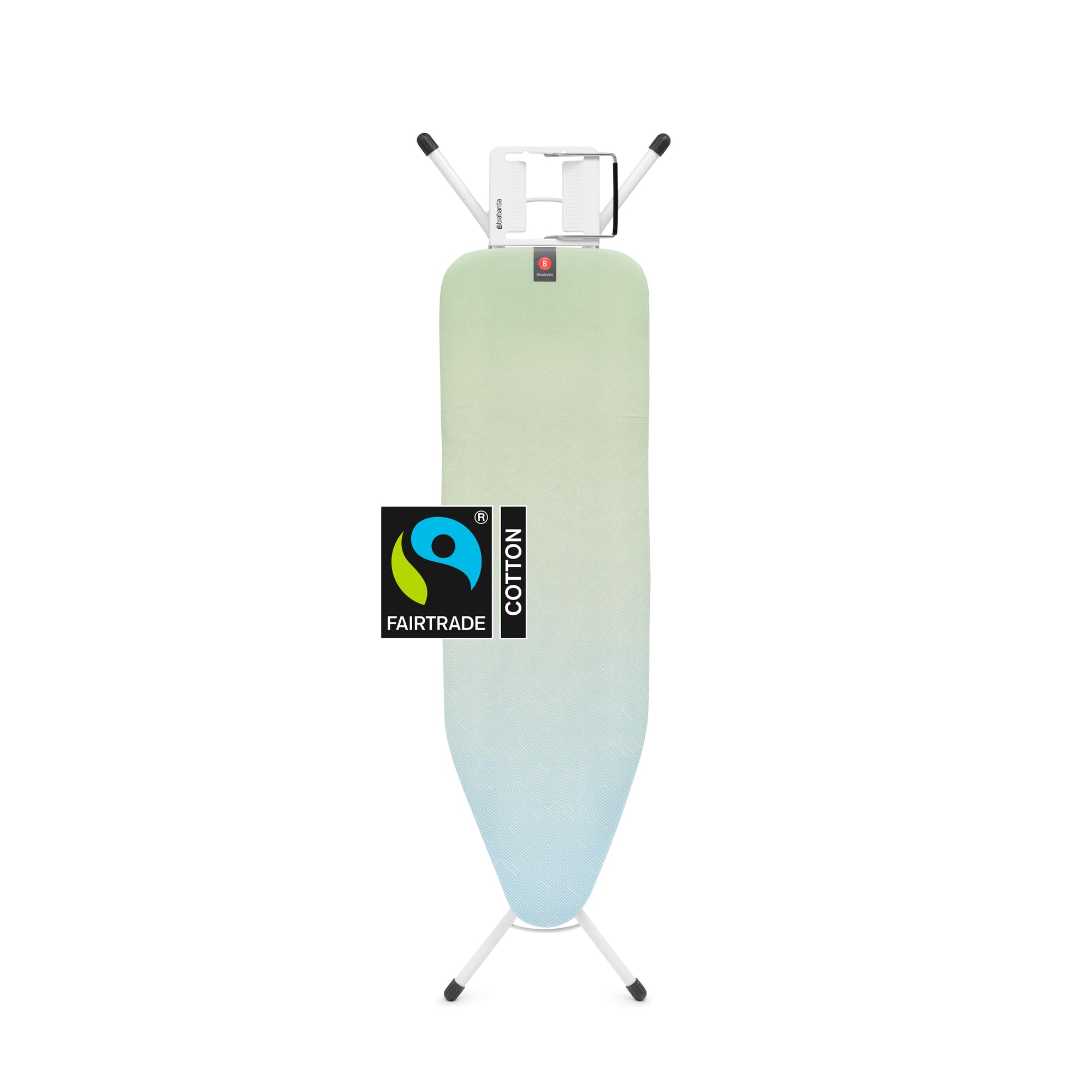 Brabantia Comfort Ironing Board with Left/Right Adjustable Steam Iron Rest | Medium (Size B) | Fairtrade Soothing Sea Cover | Adjustable Height (27-38"), Easy Fold, Anti-Collapse Lock, Non-Slip Feet