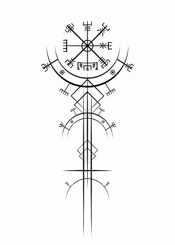 6 hojas de tatuajes temporales para mujeres y adultos, vikingo antiguo, art déco, vegvisir, brújula de navegación, tatuaje temporal para hombres