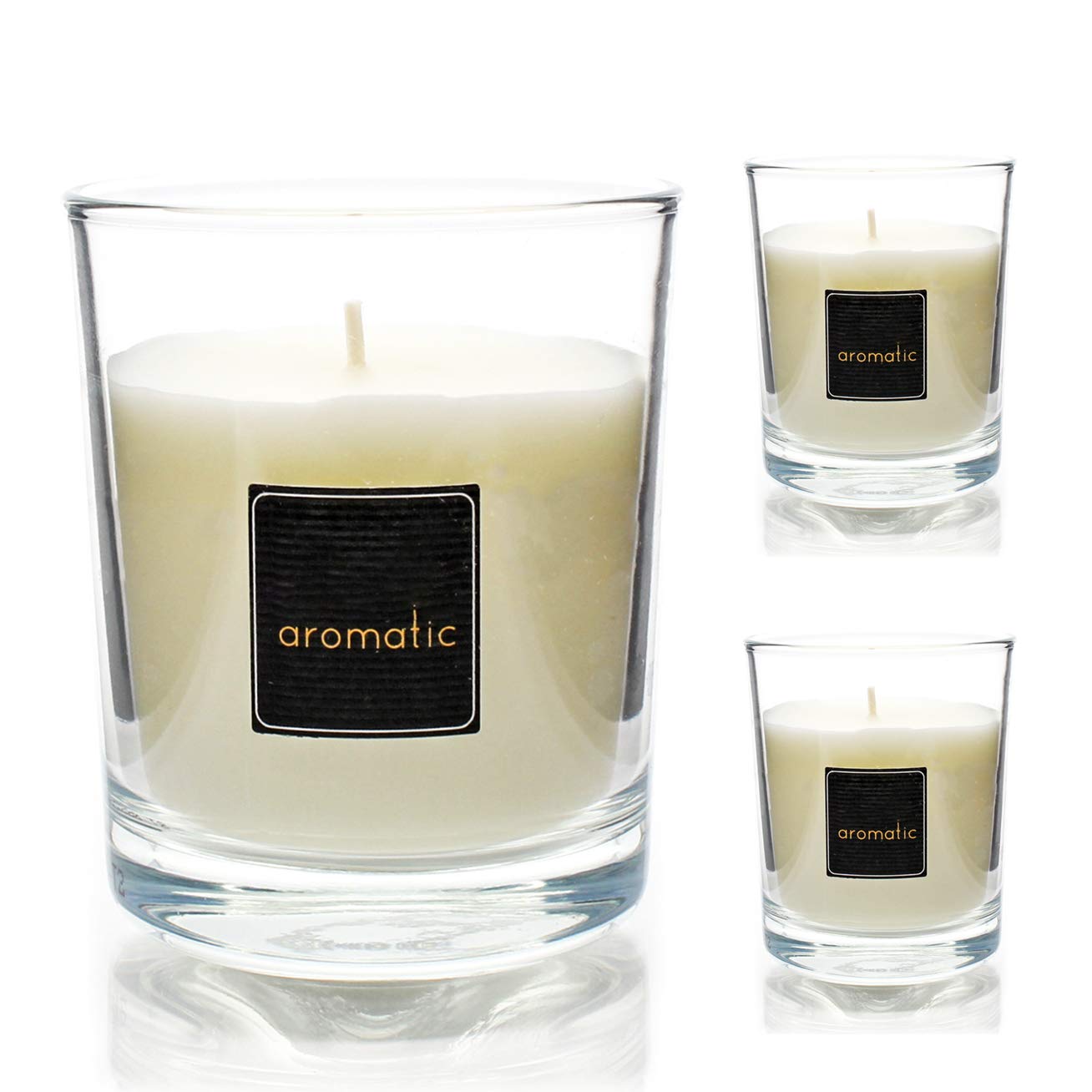 Besch Velas Aromaticas de Dulce Coco Juego de 3 piezas en Vaso de Vidrio 80x80mm, 125gr - Vela Devorativa con Perfume. (Dulce Coco)