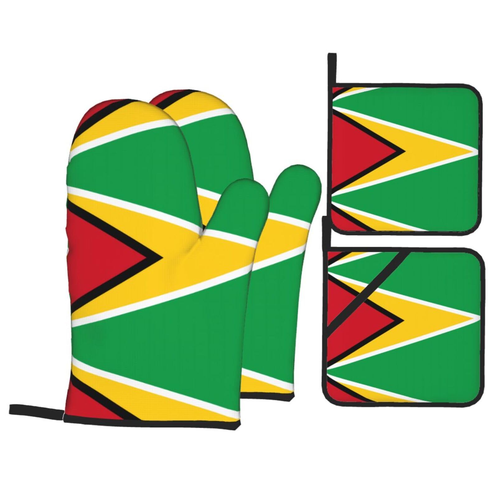 WHJSSF Flag of Guyana Prints Kitchen Baking Set - 4-Piece Heat Protection Layers with Waterproof Potholders for Oven, Grill & Serving