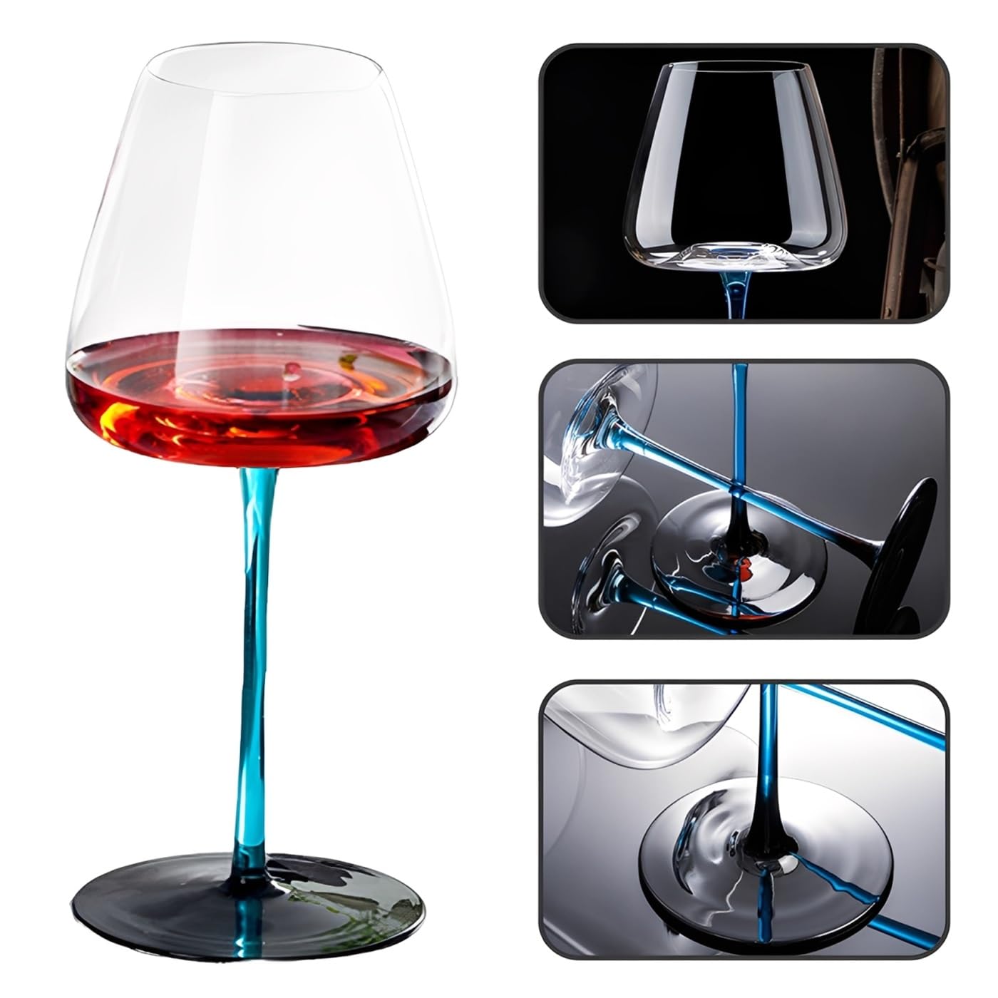 Decantador de Vino Juego, Cristal Soplado a Mano Sin Plomo Decantador Vino 1150 ml, con Tapón y 2 Copas de Vino Patrón de Iceberg Azul Decantador de Vino Cristal, para Amantes del Vino Padres