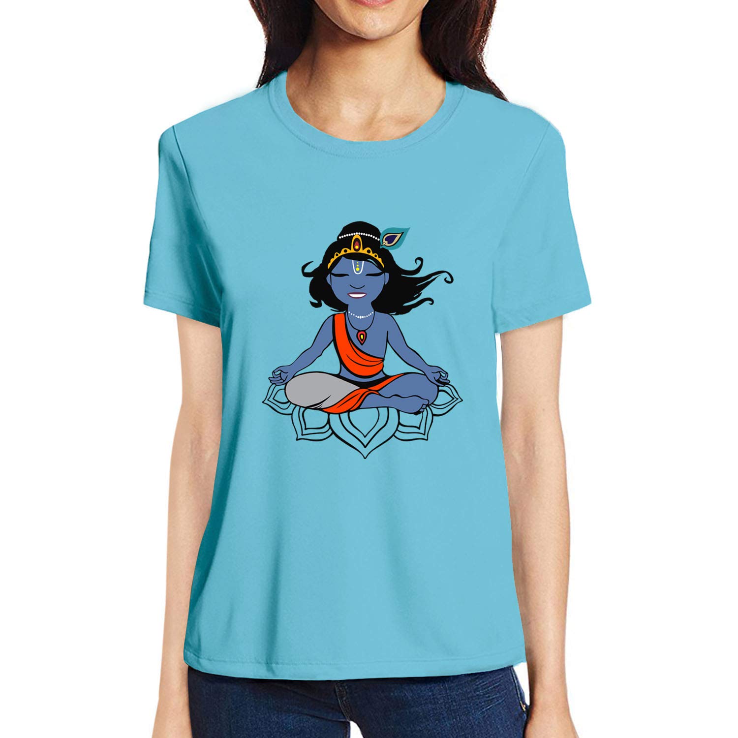 pooplu Women's Regular Fit Krishna Yoga Cotton Graphic Printed Round Neck Half Sleeves Multicolour Yoga Tshirt. Yoga, Gym, Exercise, Fitness, Symbol Pootlu Tshirts-picture-23