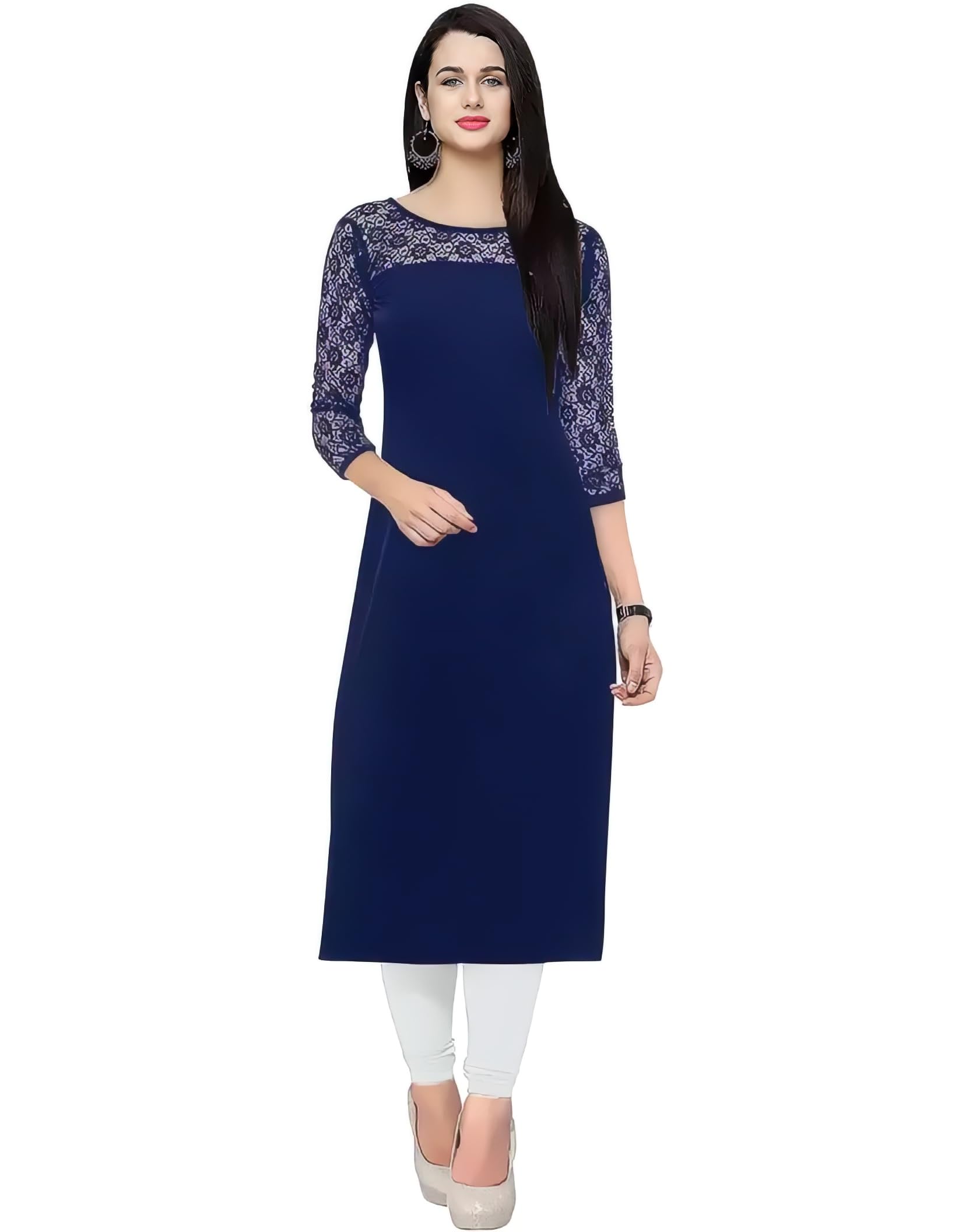 Women Crepe A-Line Straight Regular & Casual Wear Kurtis, Round Neck and Caif Length-image-25