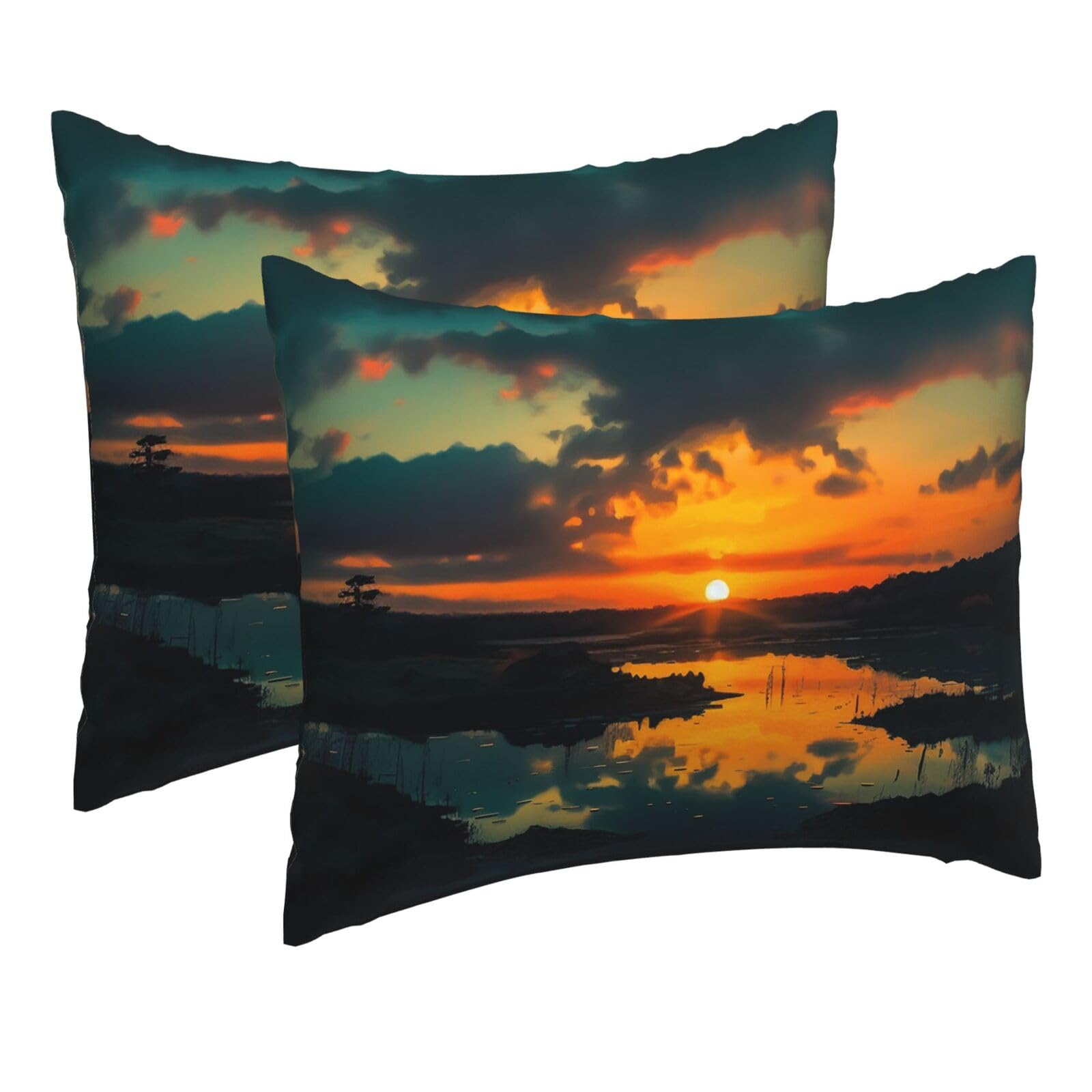 2 Pack Pillow Cases with Hidden Zipper, Soft Breathable Pillow Covers for Hair and Skin, Sunset Dawn Pillowcases 16"x20" Bed Pillow Protectors Cover for Sleeping Gifts