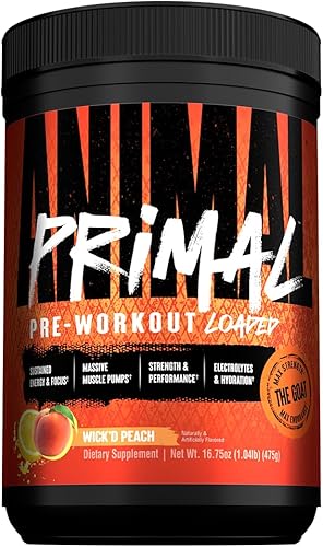Miniatura 10 de Animal Primal Muscle - Polvo de hidratación y preentrenamiento – Contiene beta alanina, 3DPump, cafeína y electrolitos – Mejora la energía, el