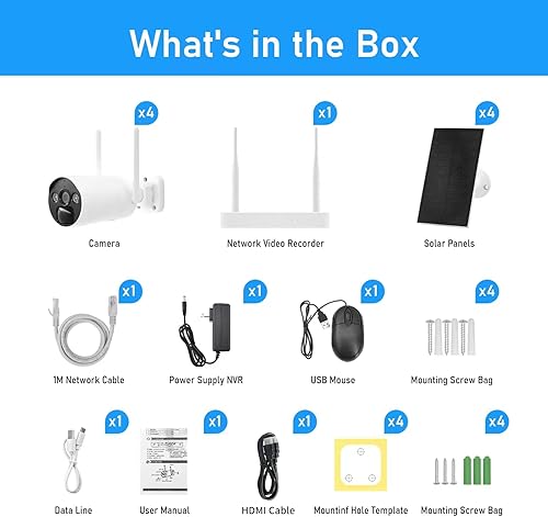 Miniatura 8 de HnKeyjx Sistema de cámara de seguridad inalámbrica, fuente de alimentación solar ininterrumpida, mini NVR de 10 canales 4MP sistema de vigilancia